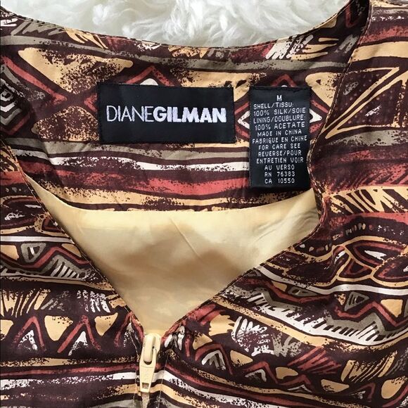 VTG Diane Gilman Silk Bomber Jacket Aztec Print,Western, Grunge Style,Medium - Picture 5 of 6